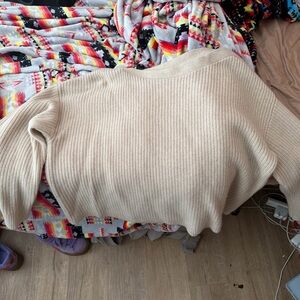 Jenni Kayne Cream Ribbed Crewneck Sweater